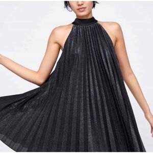 Zara metallic glittery pleated swing dress size XS
